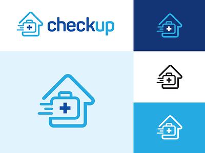 Checkup at Home app technology brand branding checkup health doctor physician fast on demand home house line outline logo identity medical kit nurse call symbol icon urgent care