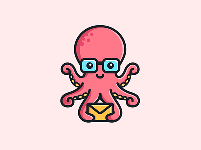 Octopus - Opt 1 brand branding character mascot cute fun funny flat cartoon comic friendly animal illustrative illustration logo identity message email octopus tentacle sea ocean symbol icon water geek nerd