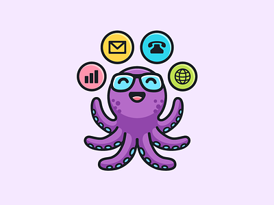 Octopus - Opt 3 character mascot cute fun happy friendly animal illustrative illustration logo identity management software marketing email octopus tentacle sea ocean symbol icon water geek nerd world global
