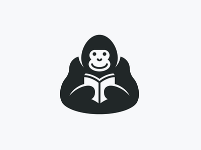 Gorilla Reading - Opt 1 book learning brand branding clever hidden cute fun funny gorilla monkey illustrative illustration logo identity negative space read reading school education smart creative wild animal