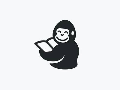 Gorilla Reading - Opt 2 book learning brand branding clever hidden cute fun funny gorilla monkey illustrative illustration logo identity negative space read reading school education smart creative wild animal