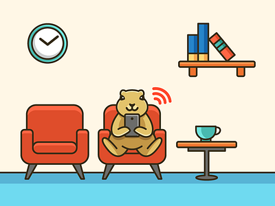 Office Environment - 03 animal pet computer laptop desk plant leaf flat color illustrative illustration landing page meeting room prairie dog social group ui ux website wifi signal work workspace