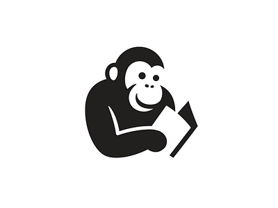 Chimp Reading book learning brand branding chimp chimpanzee clever hidden cute fun funny illustrative illustration logo identity monkey animal negative space read reading school education smart creative