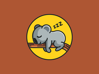 Koala Sleeping aussie australia brand branding cartoon mascot cute fun funny illustrative illustration koala animal lazy happy logo identity relax enjoy rest circle sleep sleeping tree branch