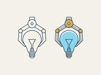 Lightbulb Production brand branding claw machine creative idea draw drawing illustrative illustration light bright light bulb logo identity machine technology outline monoline process production symbol icon