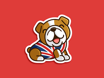 British Bulldog british bulldog cute cartoon dog puppy pet dribbble rebound fun funny geometric animal happy enjoy illustrative illustration logo identity sticker playoff stickermule uk england