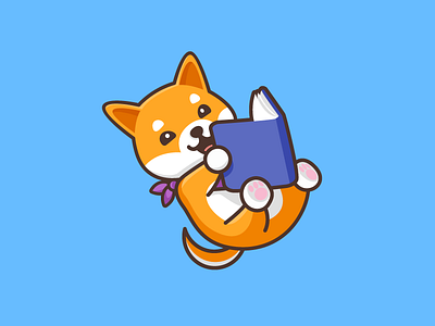 Shiba Inu - Reading bold outline character mascot cute adorable friendly animal geometry geometric happy pet puppy illustrative illustration japan japanese learn learning read book school education shiba inu dog