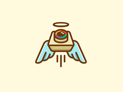 Camera + Angel angel halo camera lens charity donation color colorful dynamic fun fly flying logo identity snap portrait speed motion symbol mark vintage classic wing wings