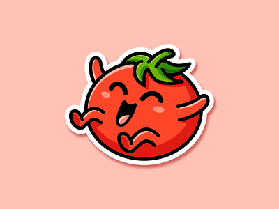 Joyful Tomato character mascot cute cartoon dribbble rebound fruit fresh fun funny happy enjoy illustrative illustration joyful playful logo identity sticker playoff stickermule tomato vegatable