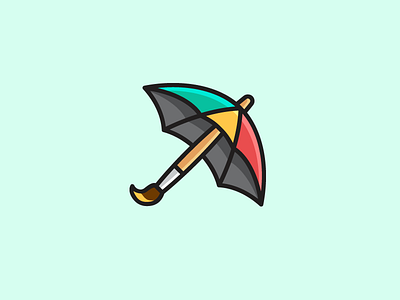 Umbrella + Paint Brush art artwork bold outline color colorful dynamic fun logo identity paint brush product collection rain raining simple smart symbol mark umbrella parasol watercolor painting