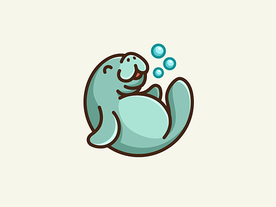 Manatee - Option 2 brand branding cartoon cinema character mascot cute fun friendly geometry circle happy adorable kid child logo identity manatee dugong round rounded sea animal water bubble