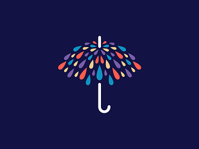 Umbrella & Rain - Opt 2 art artwork color colorful drip droplet dynamic fun logo identity paint brush pattern texture rain raining symbol mark umbrella parasol water splash watercolor painting