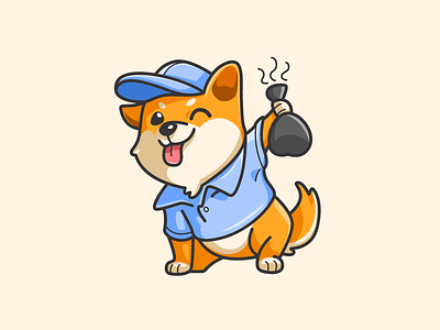 "Phew, it stinks!" ;) bold outline character mascot clean cleaning cute adorable friendly animal illustrative illustration japan japanese naughty dog pet puppy poop bag shiba inu waste removal