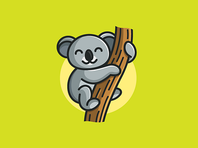 Koala aussie australia cartoon mascot child children coloring book cute fun funny happy character illustrative illustration koala animal rest hang up simple logo tree branch zoo nature