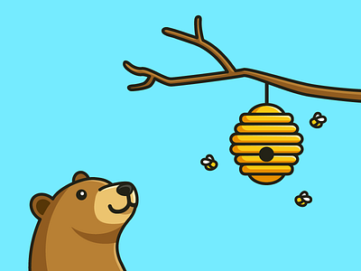 Bear & Hive - 02 bee insect cartoon comic character illustration cute adorable friendly mascot fun funny grizzly bear hive honey illustrative animal see smile stare staring ui ux website