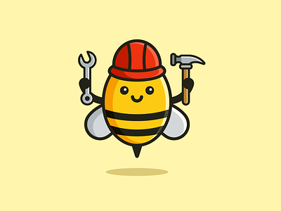 Worker Bee! bee insect cartoon comic character illustration construction worker cute adorable friendly mascot fun funny geometry geometric happy smile helmet tool illustrative animal ui ux website