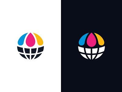 Globe + Inks abstract ink circle circular clean simple cmyk colorful earth globe icon symbol logo identity offset tint print printing smart idea splash droplet world planet