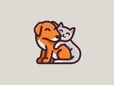 Dog & Cat - Option 3 animal pet bold outline care love hug cat kitten cute fun funny food snack happy smile illustrative illustration logo identity product clinic puppy dog sale purchase