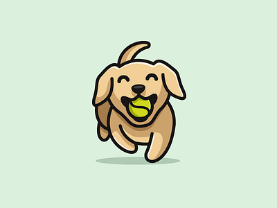 Dog & Tennis Ball adorable happy cartoon mascot cute fun funny dog animal golden retriever illustrative illustration logo identity pet walking puppy jumping simple clean sport running tennis ball