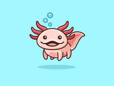 Axolotl axolotl fish brand branding character mascot cute adorable float floating friendly smile illustrative illustration logo identity mexican salamander mexico aquarium swim swimming water animal