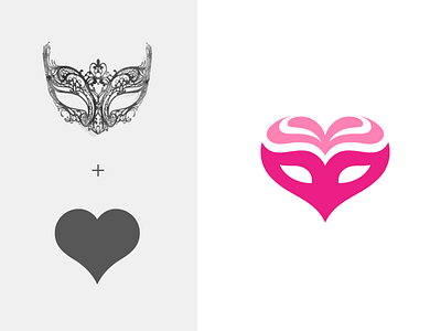 Masquerade Love casual dating elegant elegance heart symbol hidden meaning logo identity mask masquerade mobile app party costume relationship love secret mystery show musical smart clever