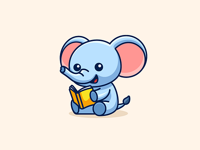 Elephant Reading baby adorable book knowledge character mascot children child cute fun funny elephant animal illustrative illustration logo identity read reading smart intelligent study school symbol icon