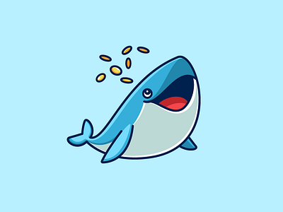 Whale animal design bitcoin ethereum cartoon comic character mascot cryptocurrency coin cute fun funny fish water illustrative illustration logo identity playful happy sea ocean symbol icon
