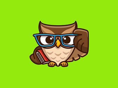 Geek Owl book sunglasses brand branding cartoon comic character mascot cute fun funny illustrative illustration logo identity mentor tutor nerd geek owl bird professor brilliant scientist science sharp animal simple design smart clever smile smiling student study tutoring teacher