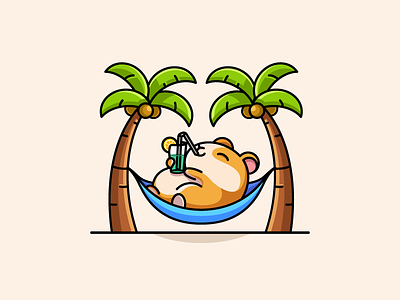 Relaxing Guinea Pig beach summer character mascot child children coctail soda cute fun funny drink drinking guinea pig hammock sleeping happy smile holiday weekend illustrative illustration logo identity nap napping outdoor vacation palm trees pet animal relax relaxing rodent hamster travel traveling