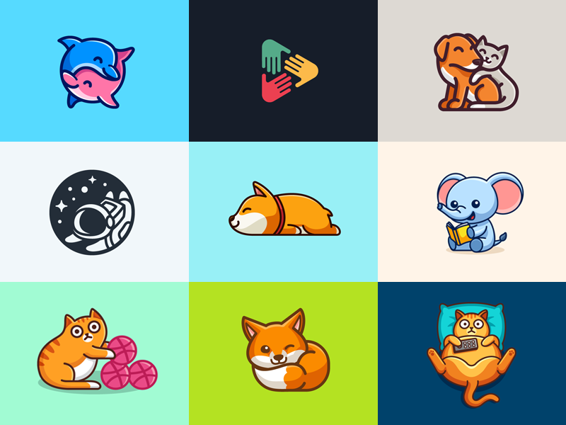Best 9 Shots of 2018 outline stroke top 9 simple adorable animal dog cute fun funny child children logo identity brand branding character mascot best 9 dribbble 2018 shots