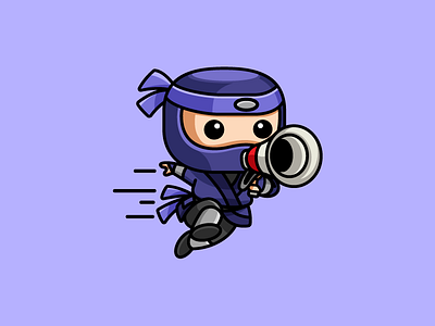 Ninja + Megaphone adorable lovely appointment meeting brand branding cartoon comic character mascot cute fun funny dynamic design illustrative illustration japan japanese logo identity loud megaphone mobile app motion movement ninja warrior purple blue remind reminder run running schedule event speed fast