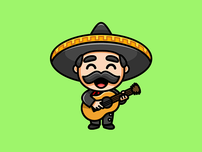 Mariachi Playing a Guitar bold outline cartoon comic cute fun funny guitar music happy laugh illustrative illustration joyful instrument mariachi mexico mexican people musical group musician band mustache hair play playing playful simple sing singing smile smiling sombrero hat stand standing