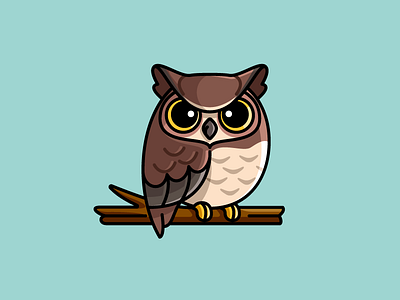 Great Horned Owl bird animal bold outline camouflage brown cartoon comic character mascot child children cute fun funny eurasian eagle eye beak great horned hoot falcon hunter hunting illustrative illustration nature wildlife night strong north america predator horn sticker design tiger owl wise school