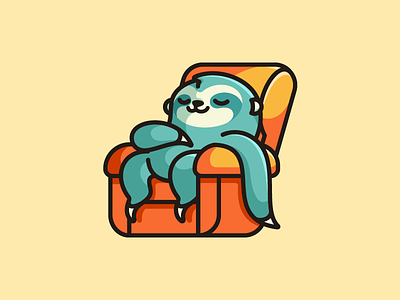 Lazy Sloth - Option 3 bold outline brand branding cartoon comic character mascot child children comfort comfortable cute fun funny enjoy happy furniture interior geometry geometric illustrative illustration laying down lazy weekend logo identity relax relaxing rest resting sleep sleeping sloth sloth animal sofa couch