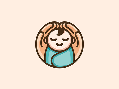 Baby + Hands adorable baby baby newborn brand branding cartoon comic character mascot child children circle rounded cute cute fun funny geometry geometric hands fingers holding carrying illustrative illustration logo logo identity love care smile happy swaddle blanket warm lovely