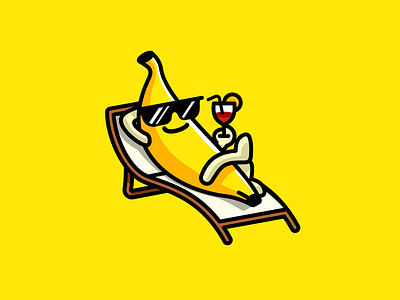 Relaxing Banana banana cartoon chair character cocktail enjoy holiday identity logo lounge lounging luxury mascot mascot logo pool relaxing sun sunglasses swimming pool towel
