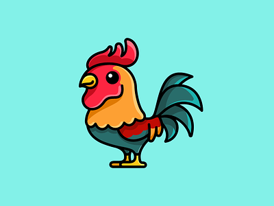 Rooster adorable lovely beautiful strong brand branding cartoon comic character mascot child children cockerel hen color colorful crowing alarm cute fun funny farm farming fighter male illustration illustrative illustration logo identity morning animal ranch agriculture rooster chicken stand standing sticker design