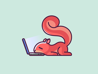 Lazy Squirrel adorable lovely bold outline brand branding cartoon comic child children cute fun funny expressive expression illustrative illustration kids art laptop notebook laying down lazy squirrel logo identity low energy monday mood playful humor rest nap sleep sleeping sleepy tired work working