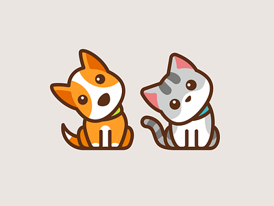 Confused Dog & Cat adorable branding cat character confused cute dog funny icon illustration logo mascot pet sitting