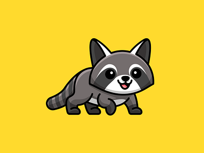 Raccoon animal brand branding cartoon comic character mascot child children cute cute fun funny illustration illustrative illustration kids illustration logo logo identity lovely adorable mammal raccoon rodent sticker design stripe tail walk walking