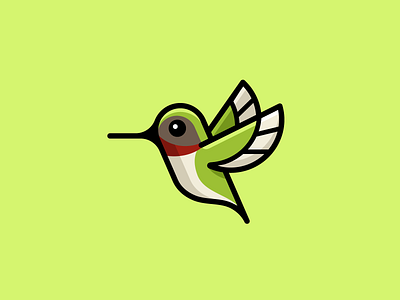 Hummingbird - Simple Version adorable bird bold outline cartoon character cute flying geometric green hummingbird icon identity illustration illustrative logo logo mascot minimal simple symbol wings
