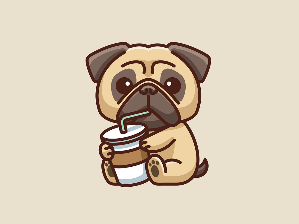 Pug with coffee