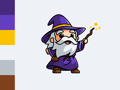 Wizard adorable branding cartoon character color palette cute fantasy game hat illustration illustrative logo logo lovely magic magician mascot old man spell wand wizard