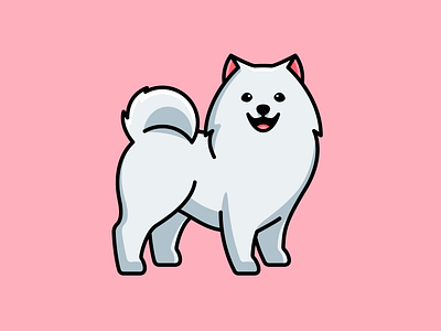 Samoyed Dog adorable animal character cute dog doggy furry happy illustration mascot samoyed smile sticker white