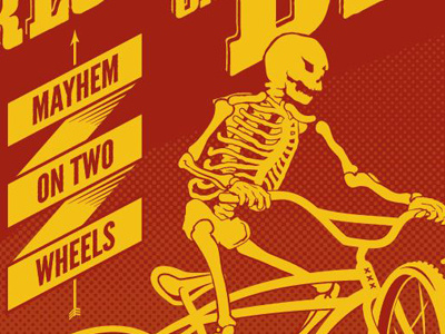 Klunk or Die! bicycle bikes brian leach flolab illustration klunkers mayhem pedalcraft poster skeletons skulls