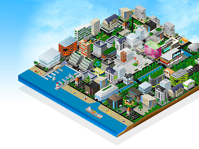 Mond'Omnium - Omnium Finances animation city isometric vector