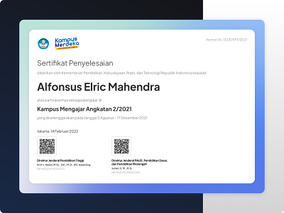 Certificate for Participants — Kampus Mengajar branding certificate design document gradient graphic design ui