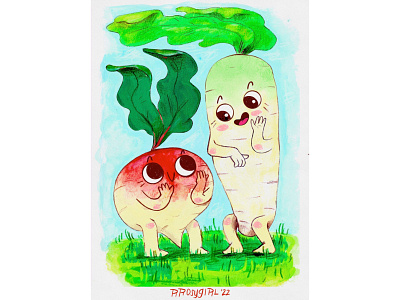 Little Radish Friends character childrens book childrens illustration colored pencil cute digital illustration gouache illustration kids book procreate vegetables