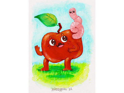 BFF's apple character childrens book childrens illustration colored pencil cute digital illustration gouache illustration worm