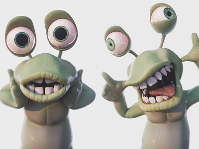 Pinjo expressions "surprised" & "goofy" 3d 3d art c4d character expression goofy green monster octane pose render rig surprised